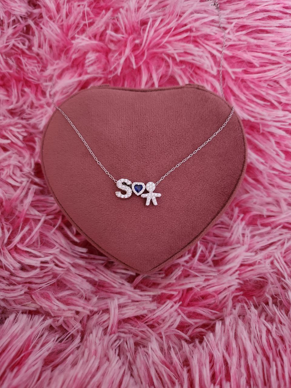 Collana rollo' con iniziale-cuore blu - bimbo - argento 925