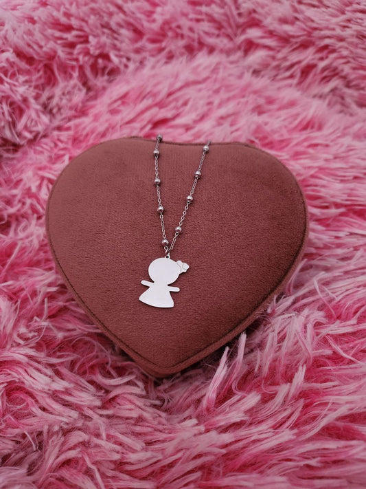 Collana perline con bimba pendente silver