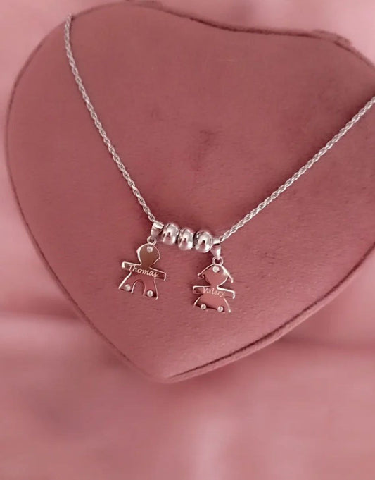 Collana torchon con bimba e bimbo personalizzato - argento 925