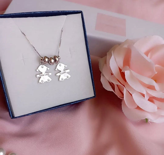 Collana con bimbe  personalizzare  e ciambelline - argento 925