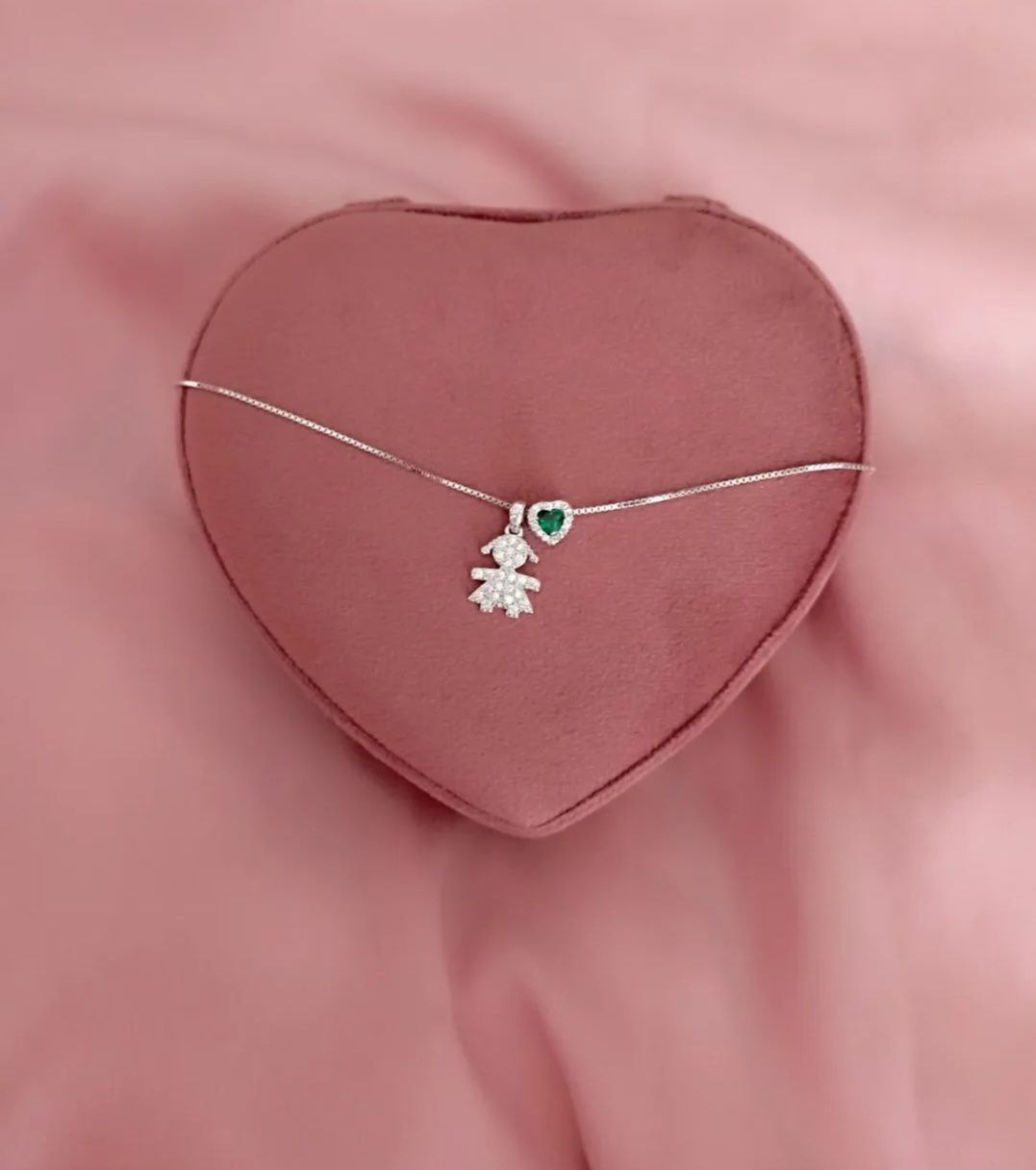 Collana con bimba e cuore verde - argento 925
