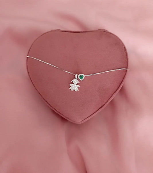 Collana con bimba e cuore verde - argento 925
