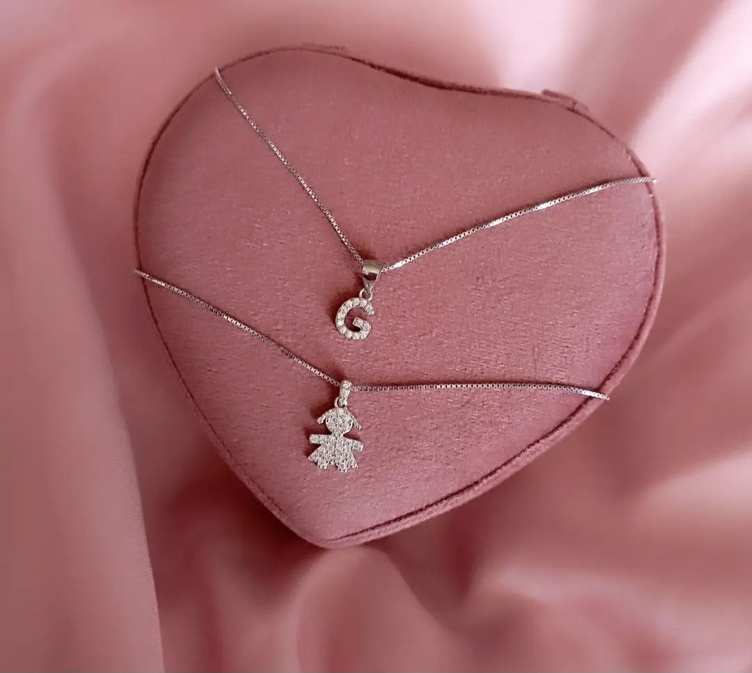 Set due collane con iniziale e bimba pendente - argento 925