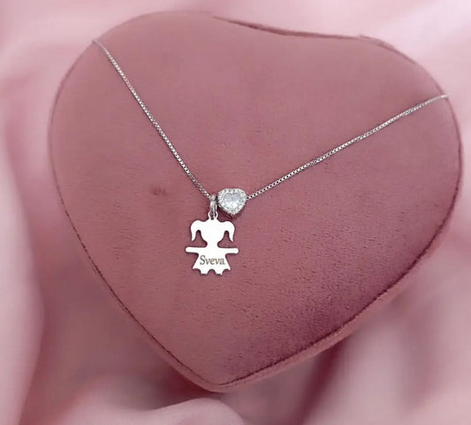 Collana con bimba personalizzata e cuore rosa - argento 925