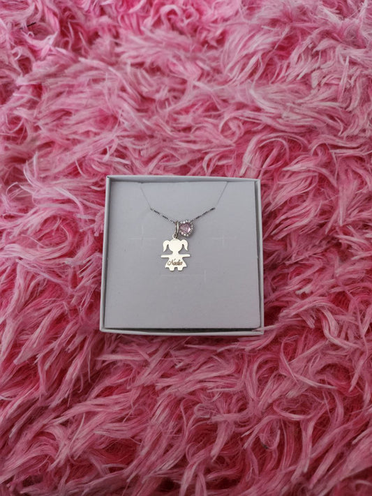 Collana bimba liscia con incisione e cuore rosa  - argento 925