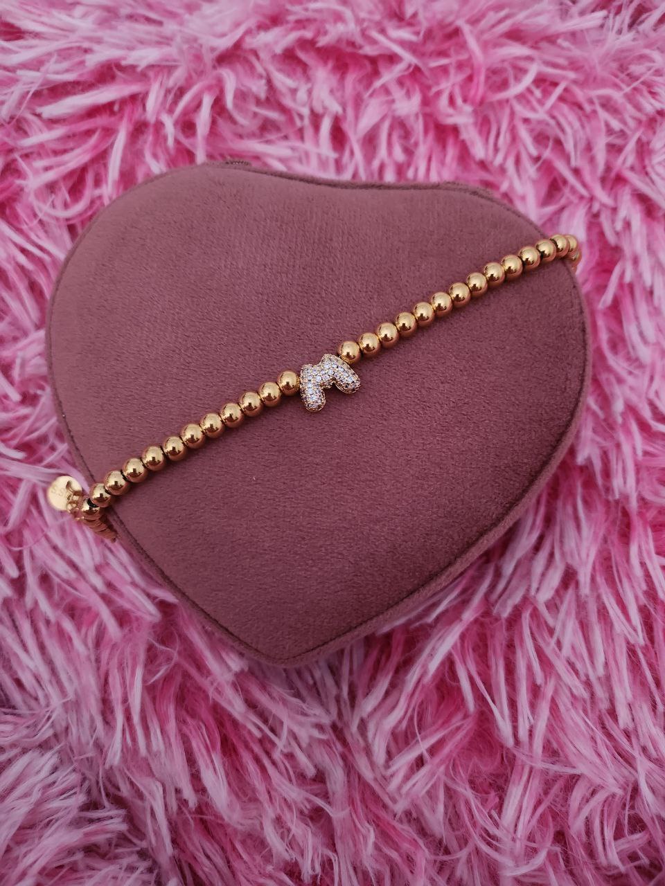 Bracciale perline con letterina da personalizzare gold