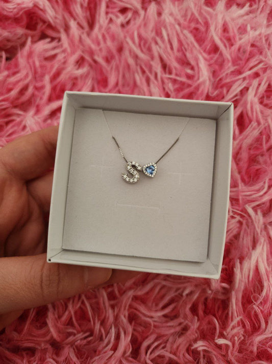 Collana con lettera personalizzata e cuore   - argento 925