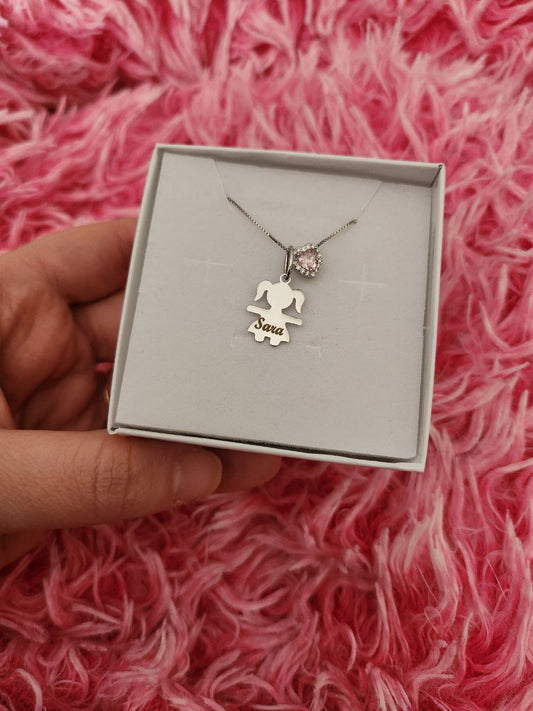 Collana con bimba personalizzata e cuore   - argento 925