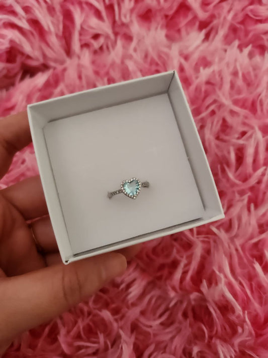 Anello cuore acquamarina regolabile    - argento 925
