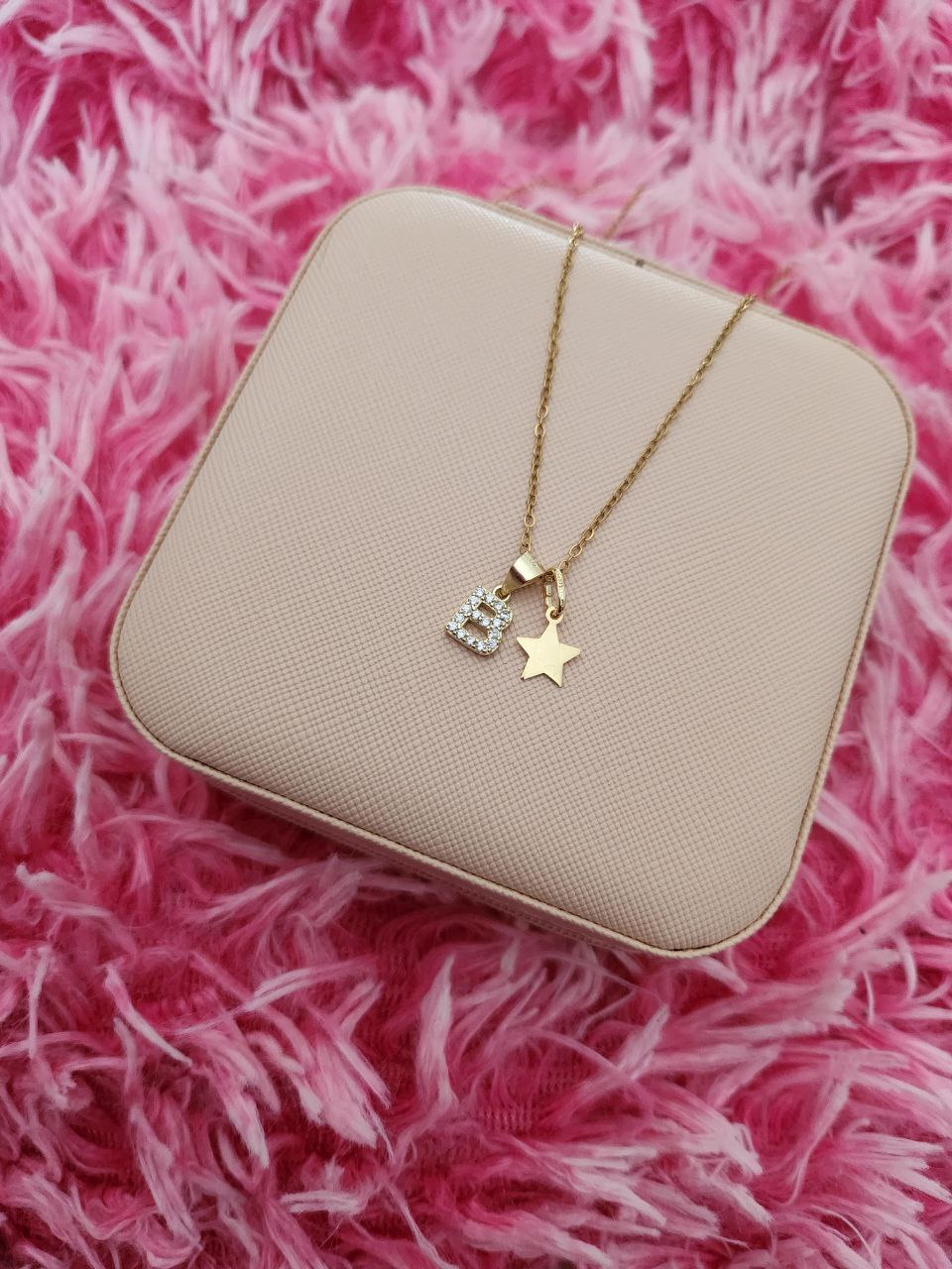 Collana rollò con stellina liscia e iniziale zirconata - argento 925