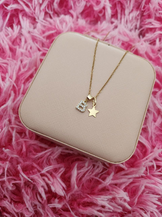 Collana rollò con stellina liscia e iniziale zirconata - argento 925