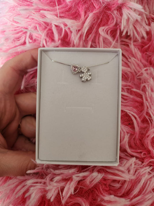 Collana bimba e cuore rosa - argento 925