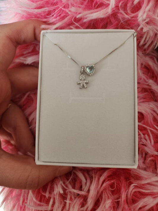 Collana bimbo pendente e cuore acquamarina - argento 925