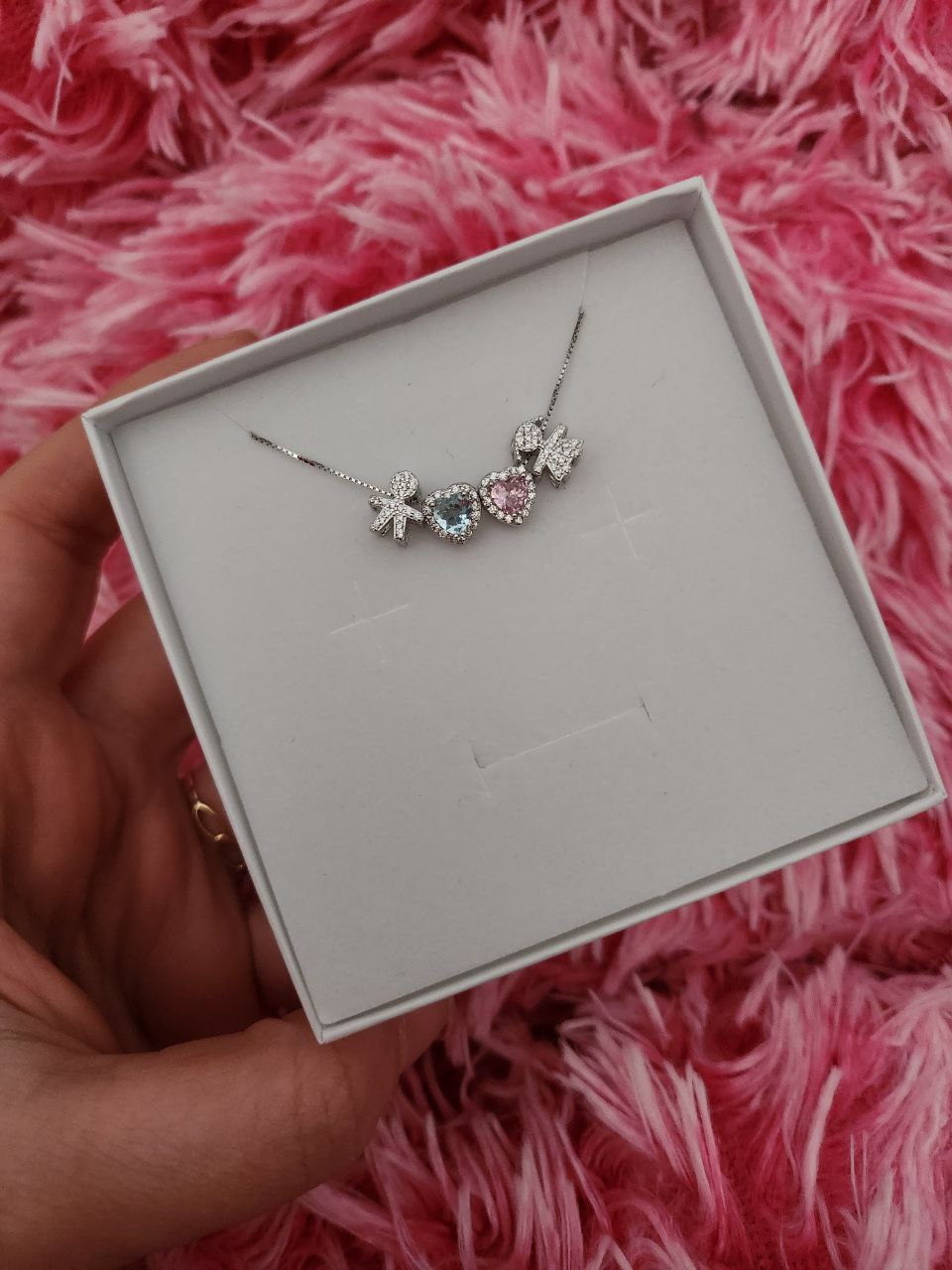 Collana con due bimbi e due cuori interni - argento 925