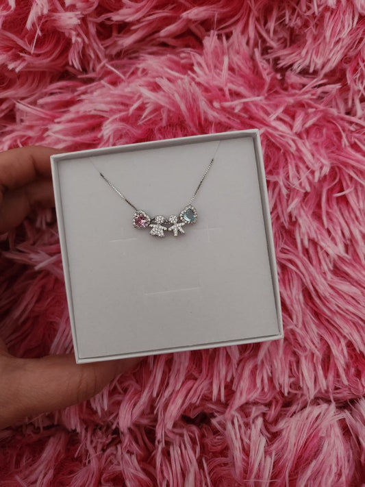 Collana con due bimbi e due cuori esterni - argento 925
