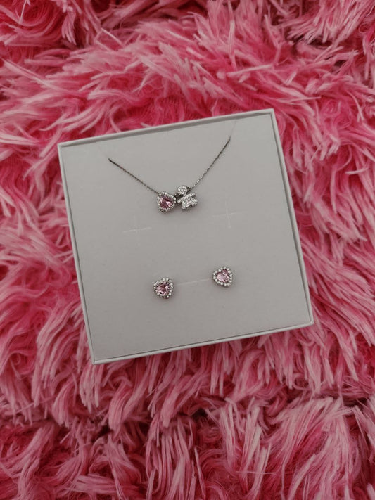 Set collana bimba e cuore rosa + orecchini rosa - argento 925