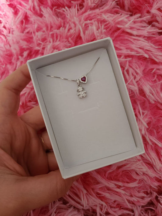 Collana con bimba pendente e cuore rosso - argento 925