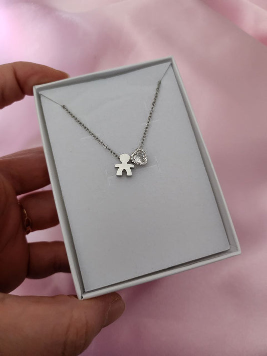 Collana bebé  maschio con cuore bianco