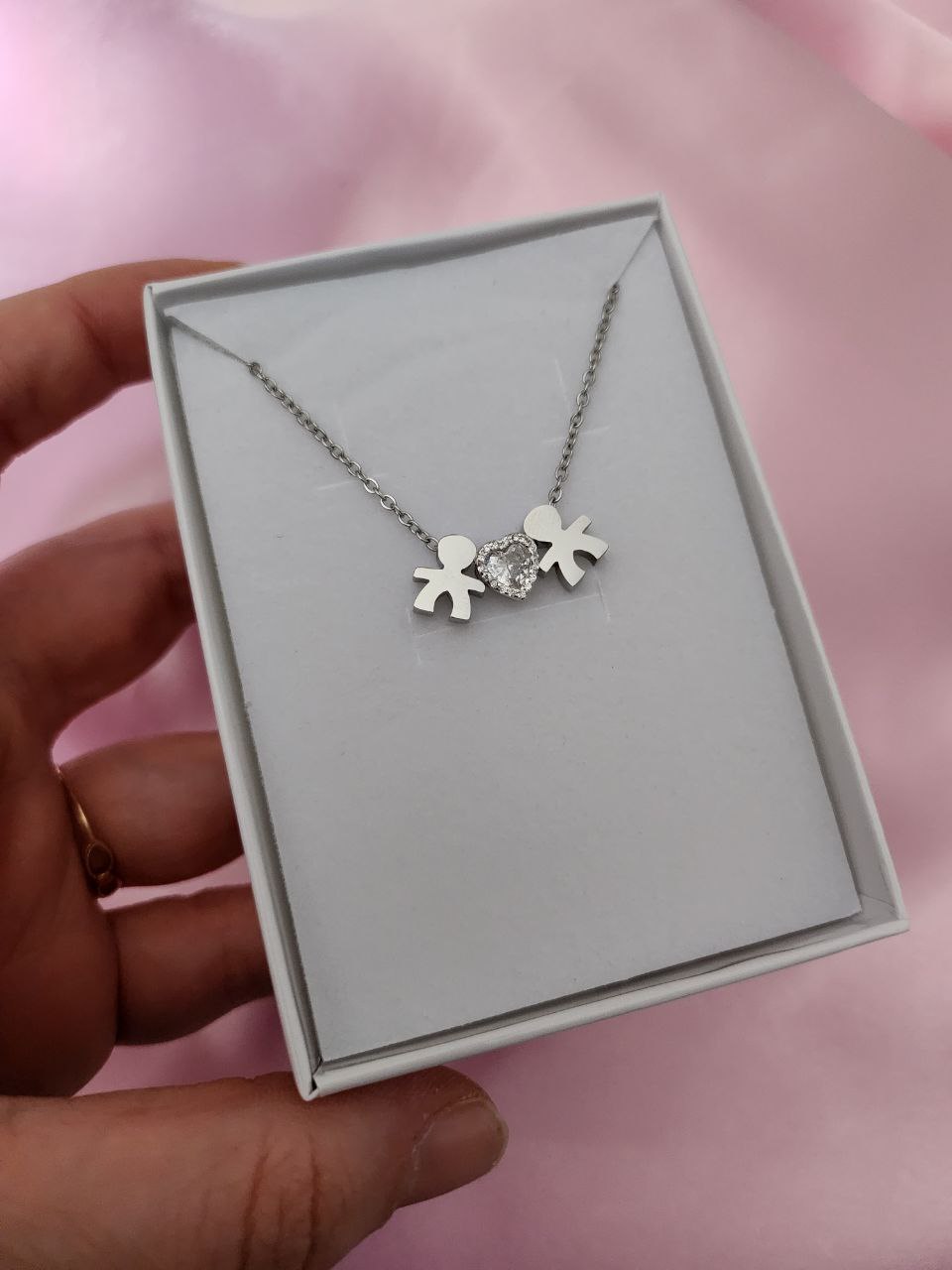 Collana bebé due  maschi  con cuore bianco