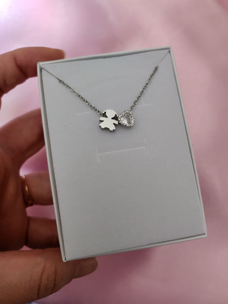 Collana bebé  bimba con cuore bianco