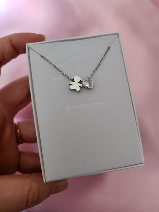 Collana bebé  bimba con cuore bianco