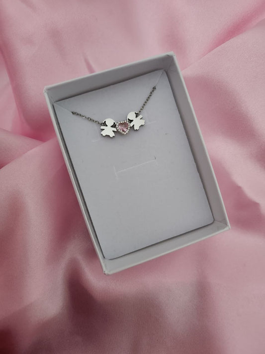 Collana con bimba-cuore rosa-bimba