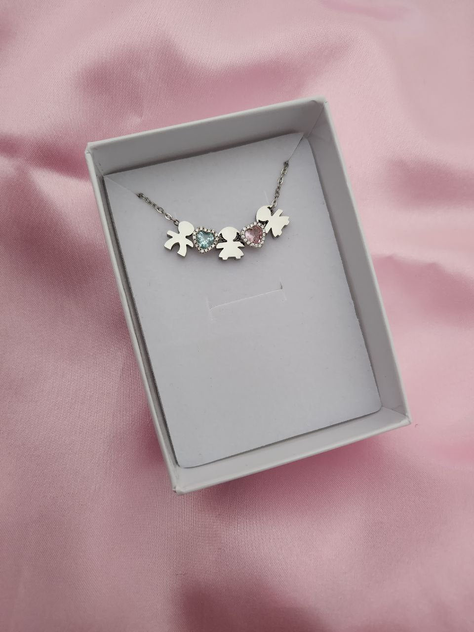 Collana con bimbo - cuore acquamarina- bimba- cuore rosa - bimba