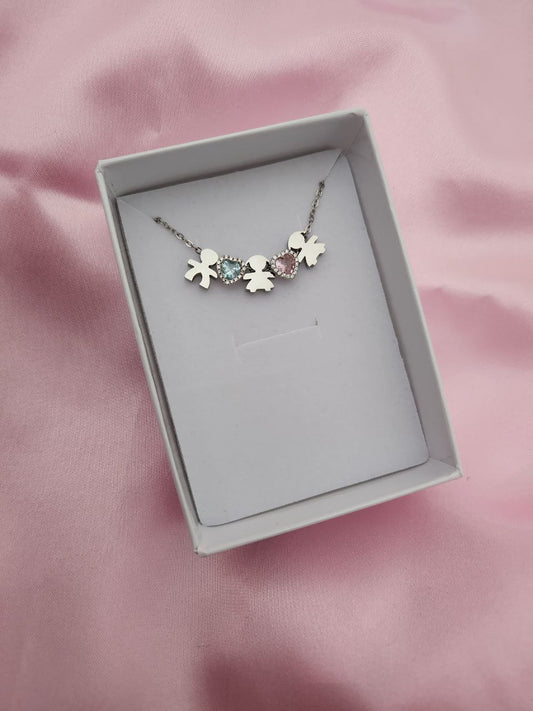 Collana con bimbo - cuore acquamarina- bimba- cuore rosa - bimba
