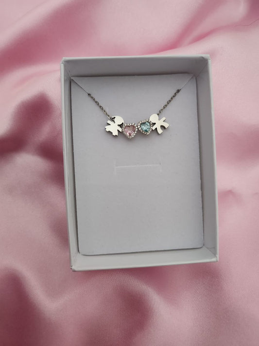 Collana con bimba - cuore rosa-cuore acquamarina-bimbo