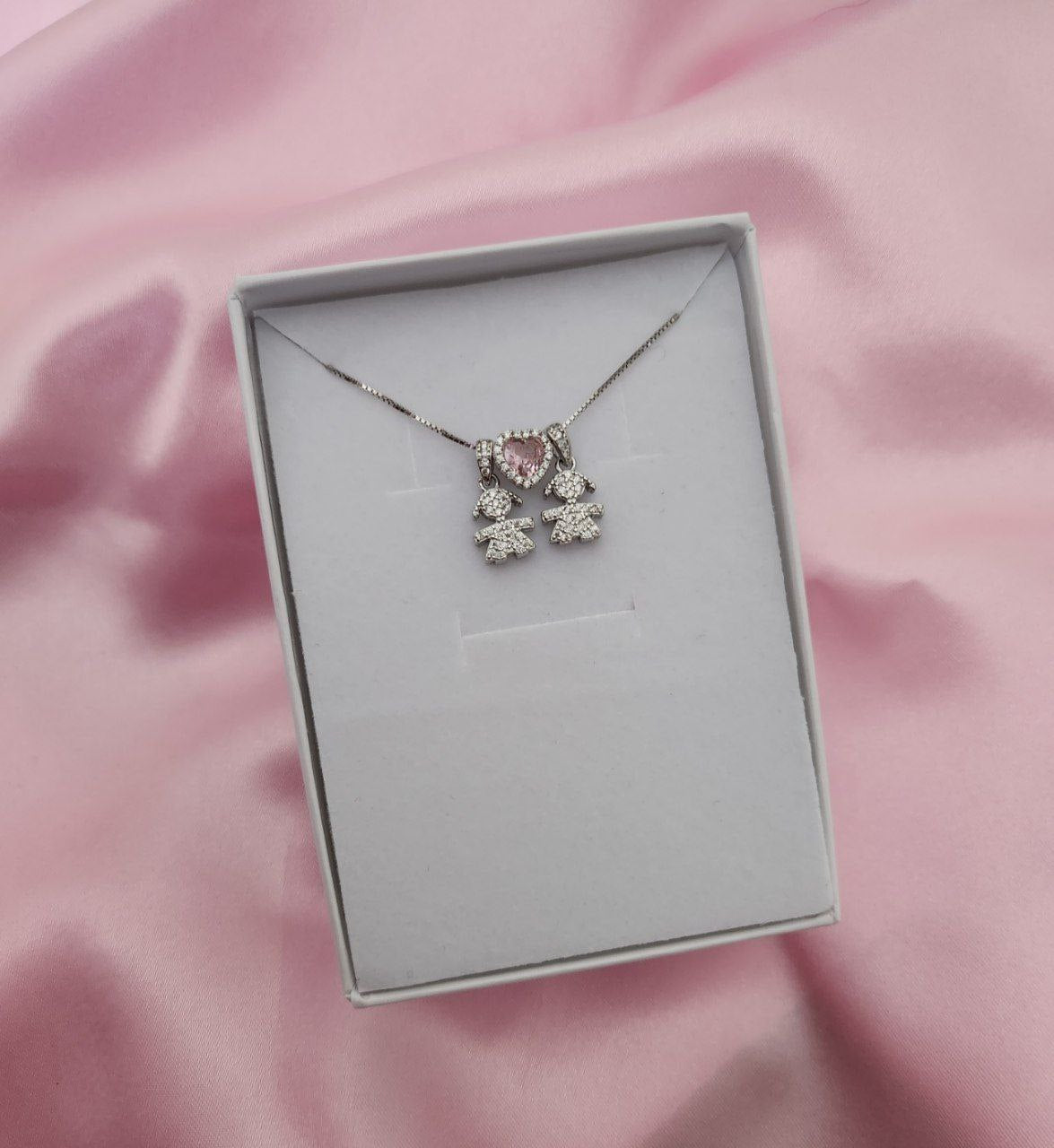 Collana con bimba pendente- cuore rosa- bimba pendente - argento 925
