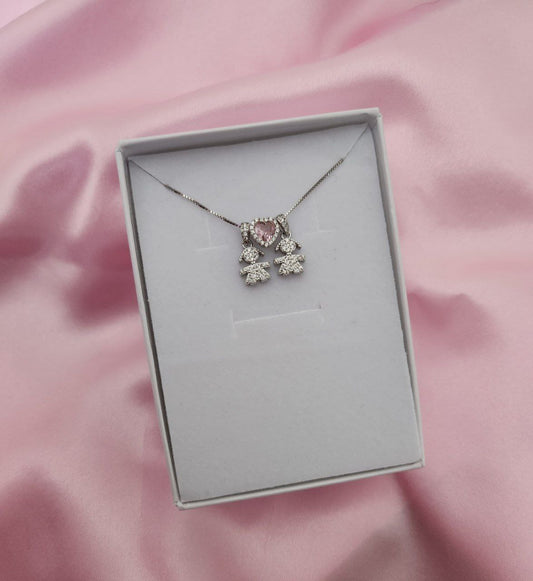 Collana con bimba pendente- cuore rosa- bimba pendente - argento 925