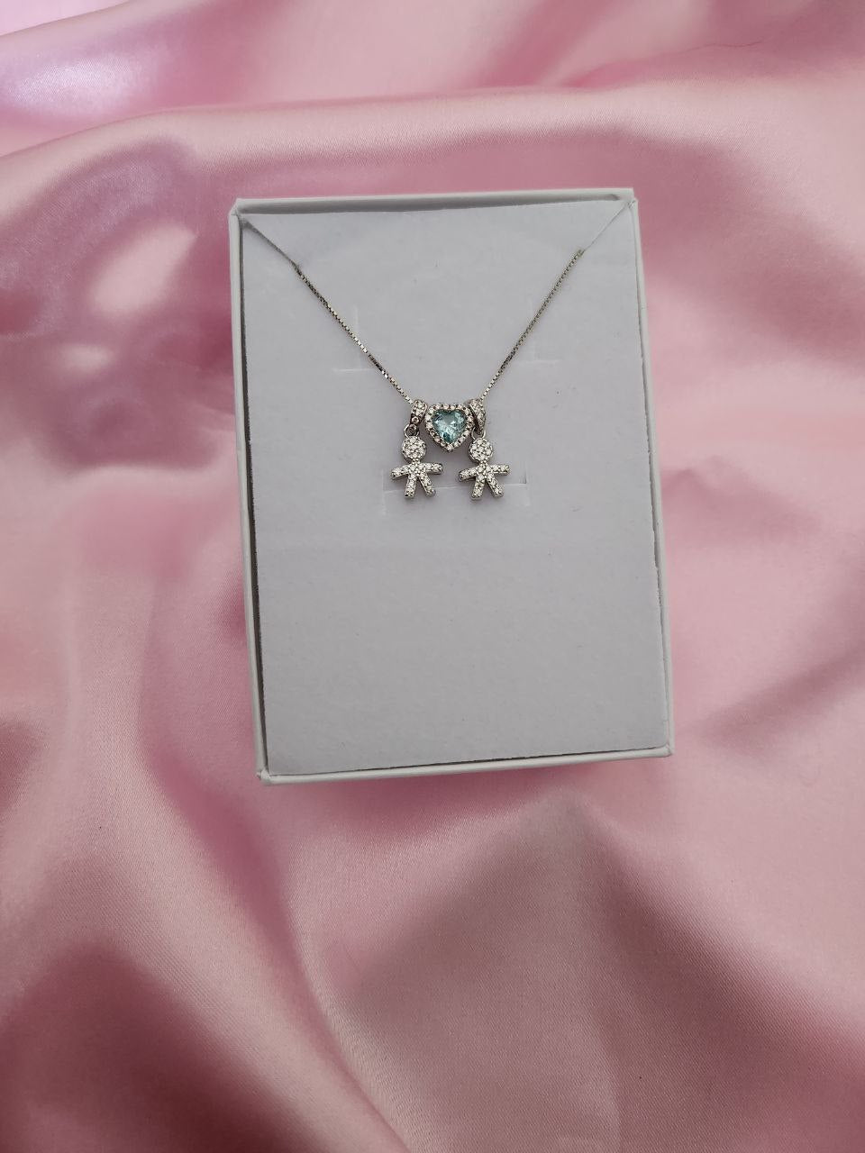 Collana con bimbo pendente- cuore acquamarina- bimbo pendente - argento 925