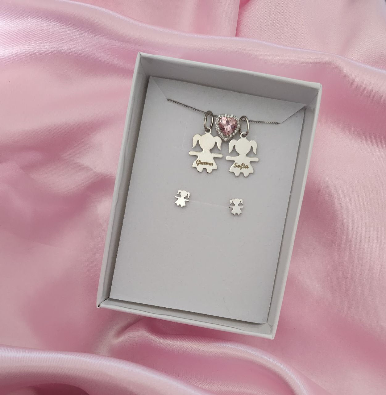 Set due bimbe personalizzate con cuore e orecchini - arento 925