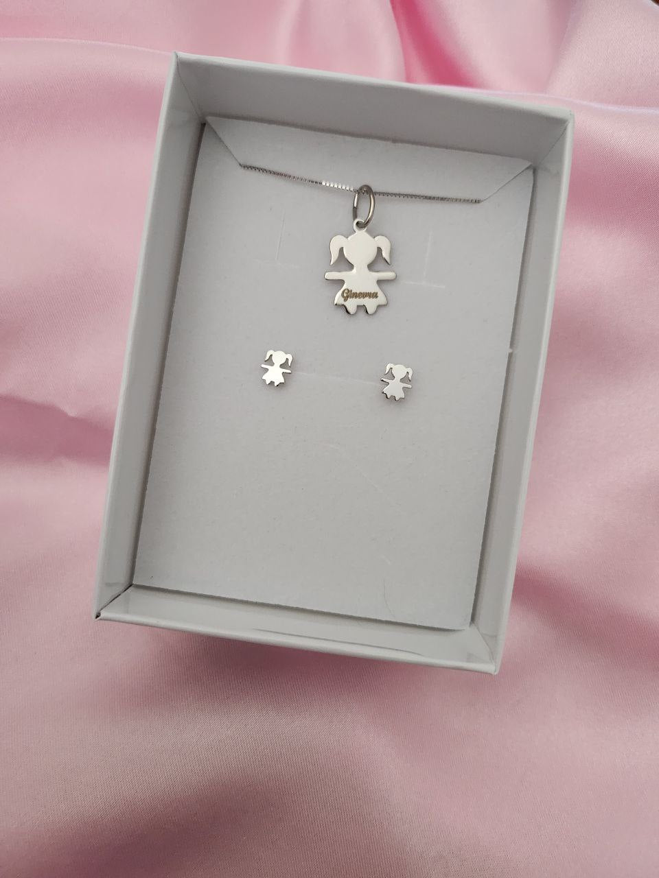 Set con bimba personalizzata  orecchini - argento 925