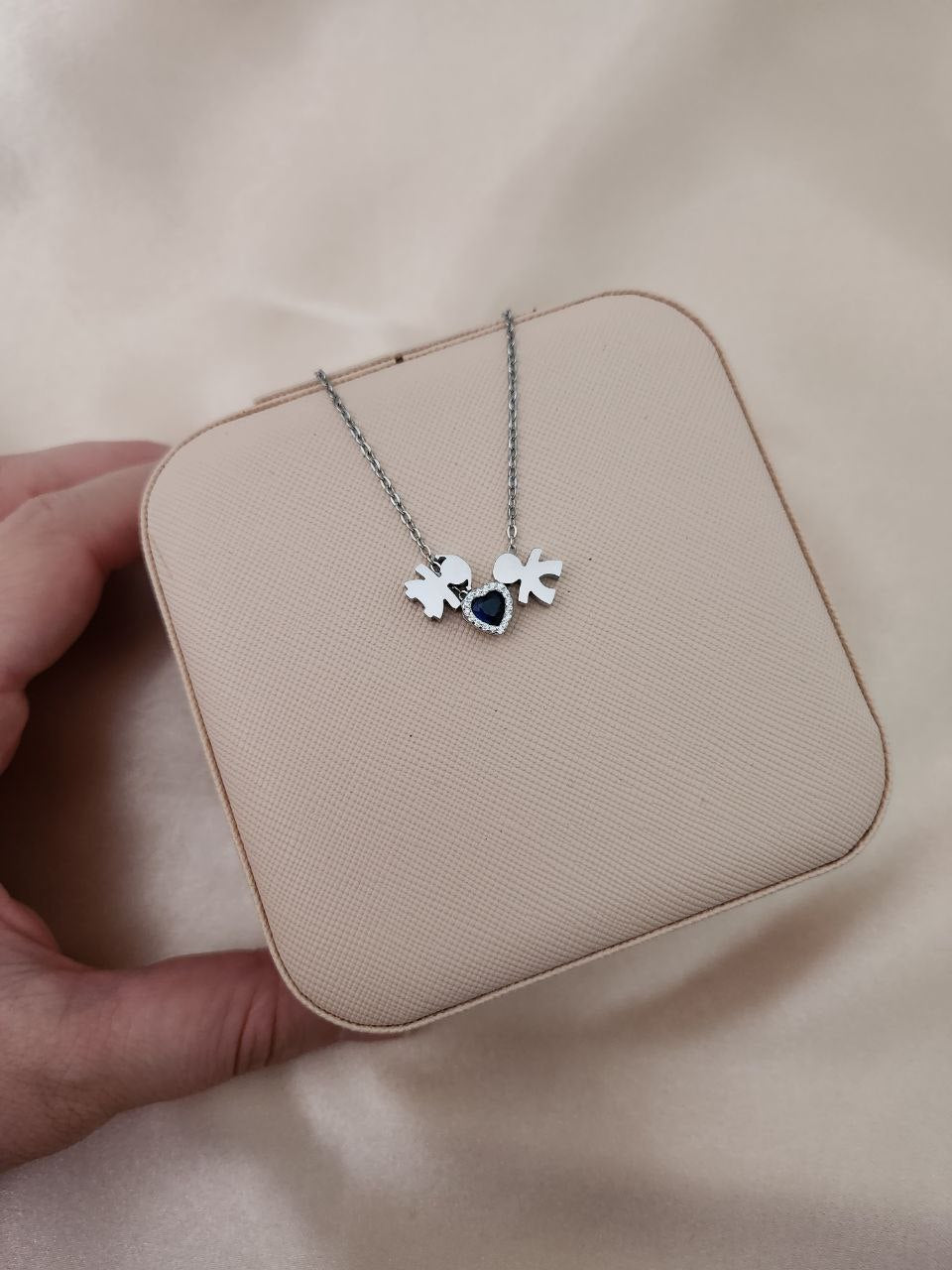 Collana bimba e cuore blu bimbo