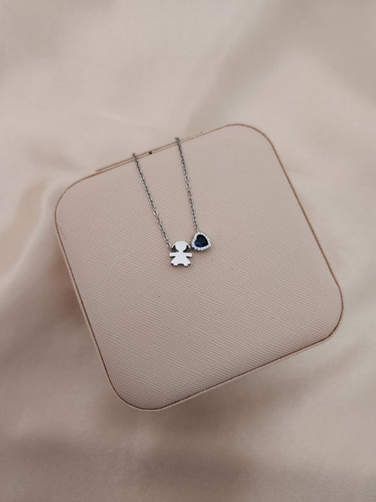 Collana bimba e cuore blu