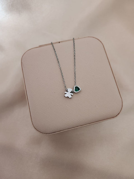 Collana bimba e cuore verde