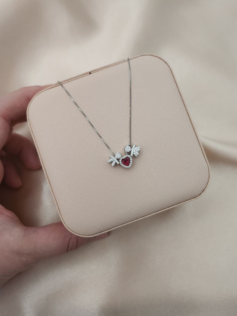 Collana con bimbo - cuore rosso - bimba   - ARGENTO 925