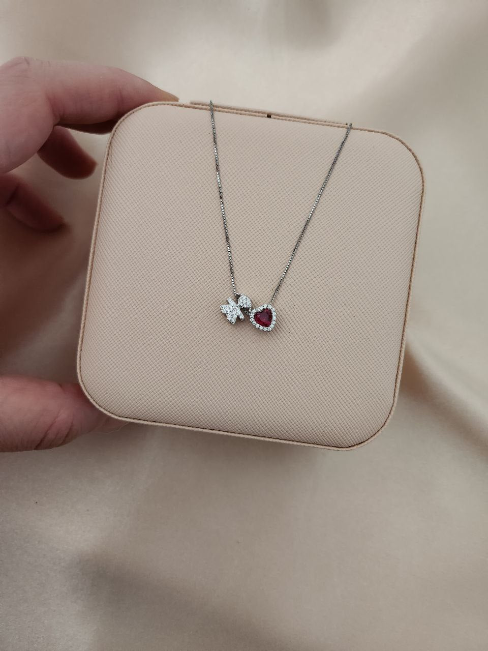 Collana con bimba - cuore rosso    - ARGENTO 925