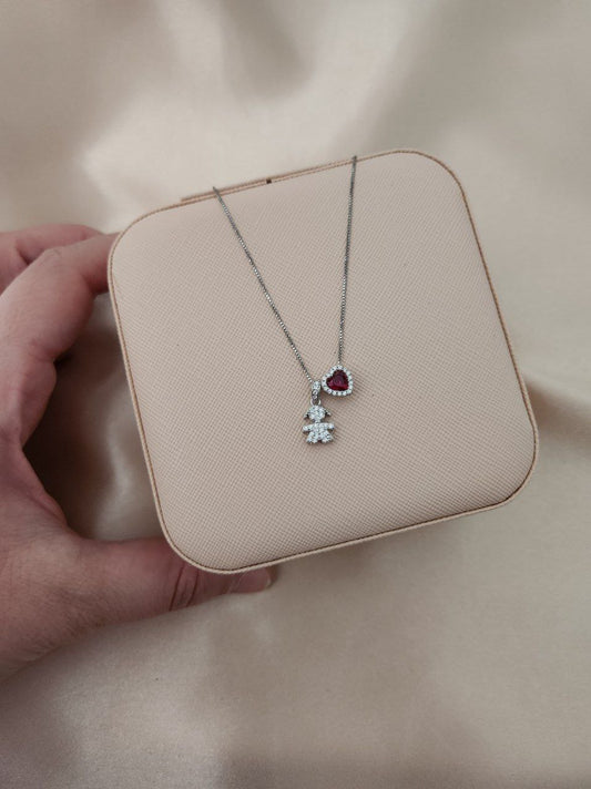 Collana con bimba pendente - cuore rosso    - ARGENTO 925
