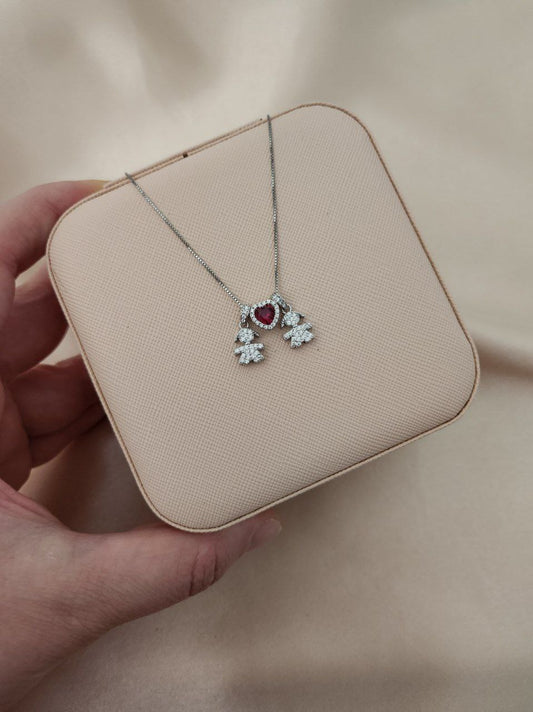 Collana con bimba pendente - cuore rosso - bimba   - ARGENTO 925