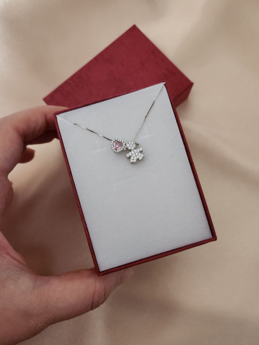 Collana 50 cm con bimba passante + cuore rosa - argento 925
