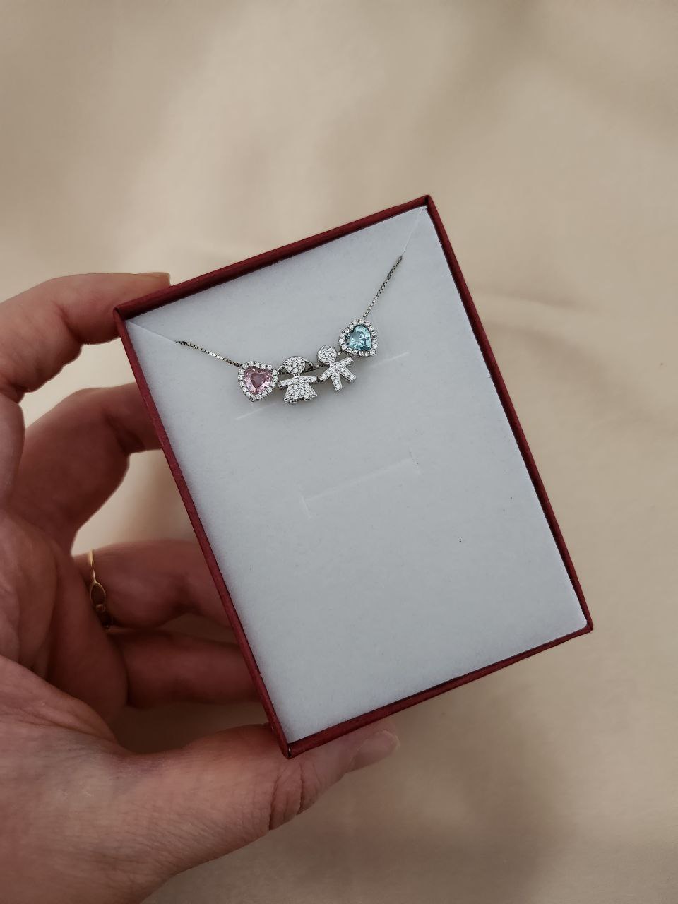 Collana cuore rosa-bimba-bimbo-cuore acquamarina - argento 925