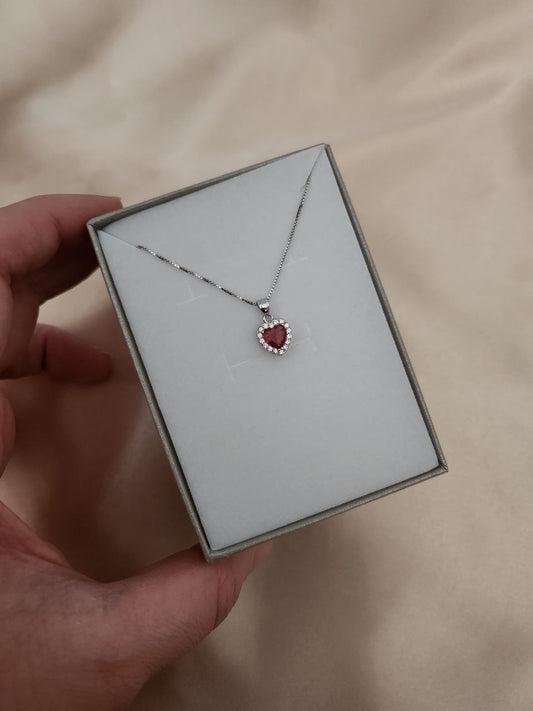 Collana con cuore rosso pendente - argento 925