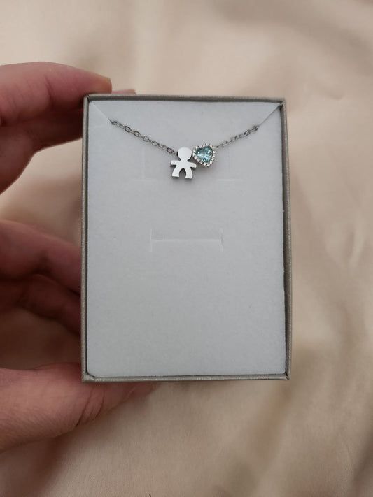 Collana con bimbo + cuore acquamarina