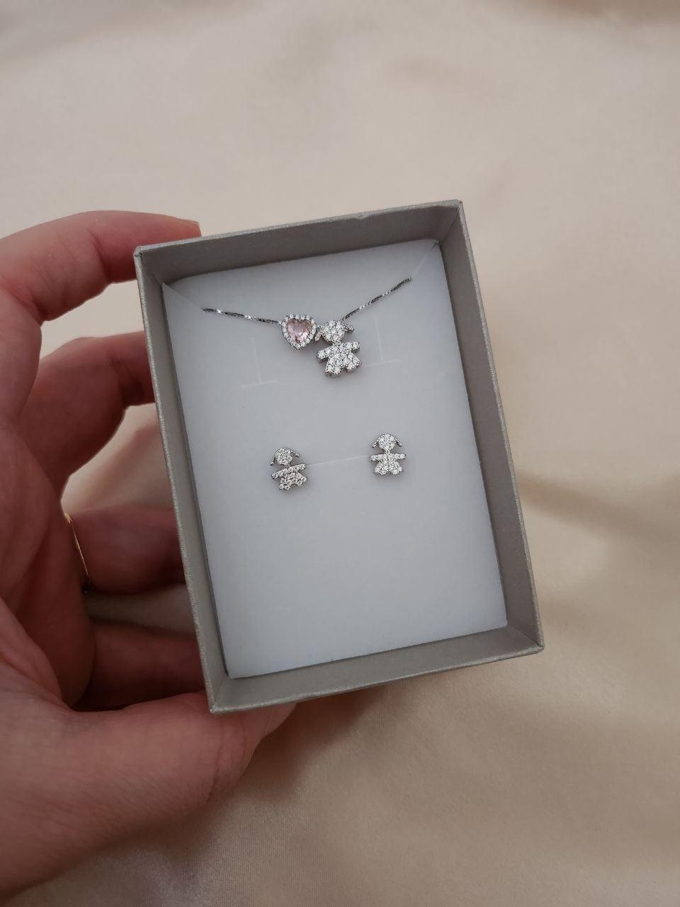 SET: Collana bimba passante + cuore e orecchinin bimba  - argento 925