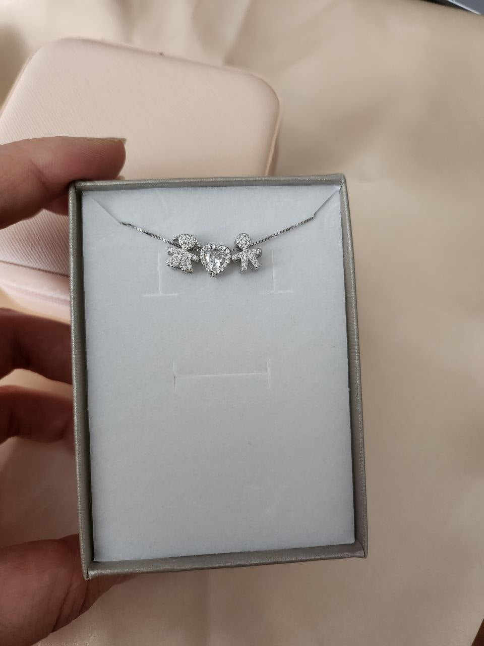 Collana bimba passante + cuore bianco passante + bimbo passante   - argento 925