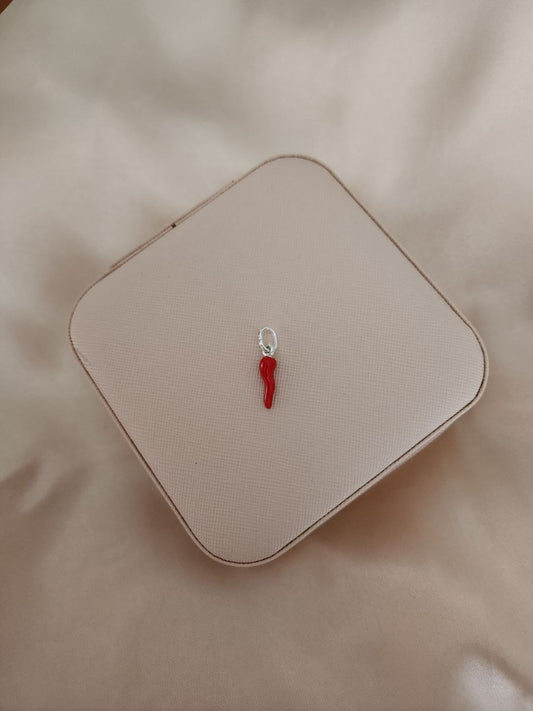 Ciondolo corno smaltato rosso -  argento 925 silver