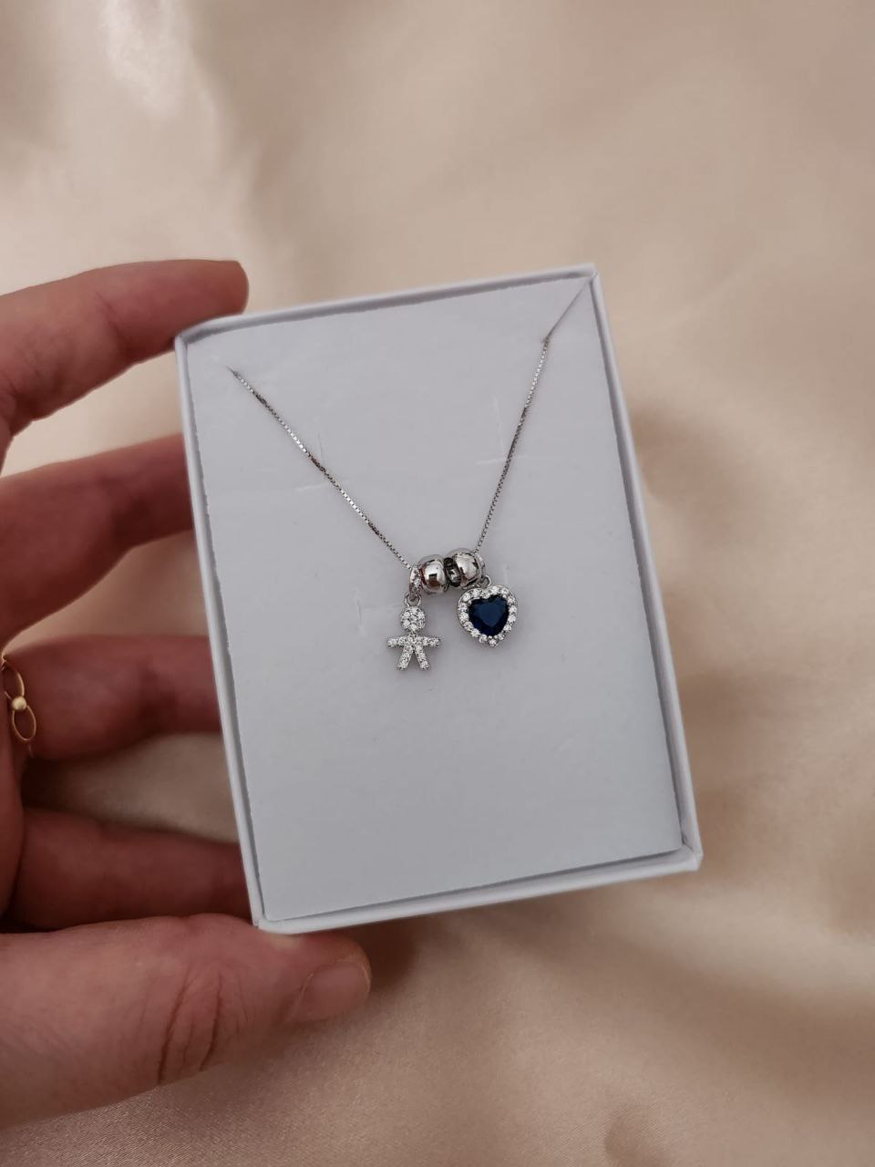 Collana con bimbo e cuore blu -  argento 925