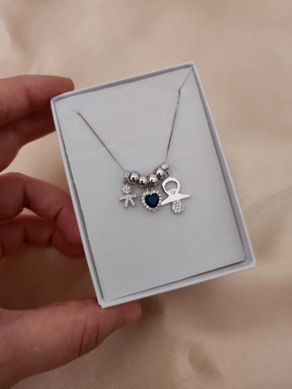 Collana con bimbo, cuore e ciuccio -  argento 925